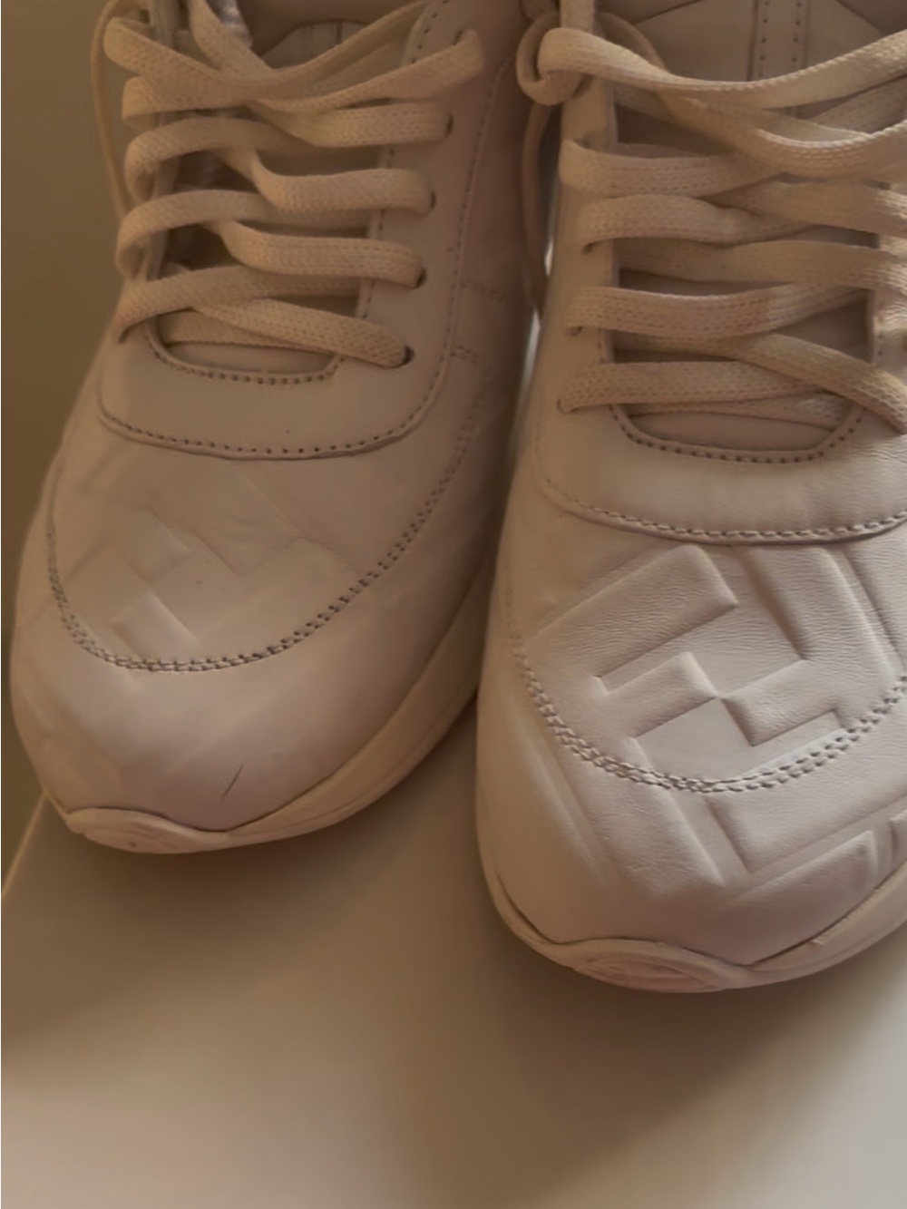 Fendi Cream Leather Athletic Sneakers